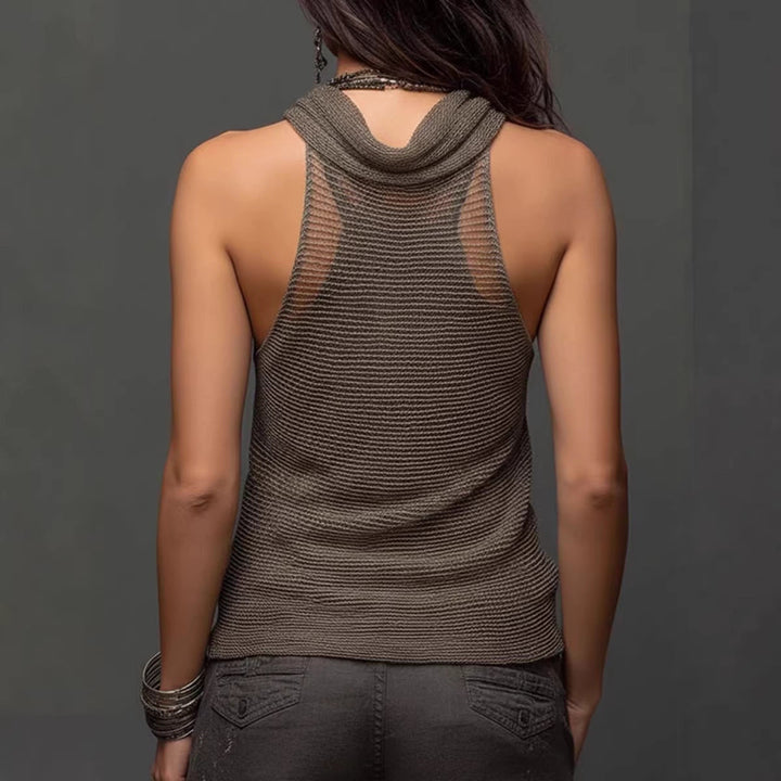 Bequemes Damen Sommer Top ärmellos mit Wasserfallausschnitt, lässiger Boho Stil für jeden Anlass.