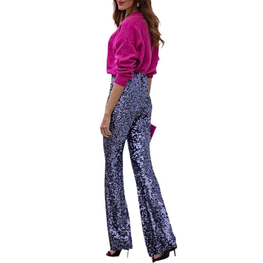 Elegante Pailletten-Damenschlaghose für den glamourösen Party-Look. Ideal als Statement-Hose für Abendmode.