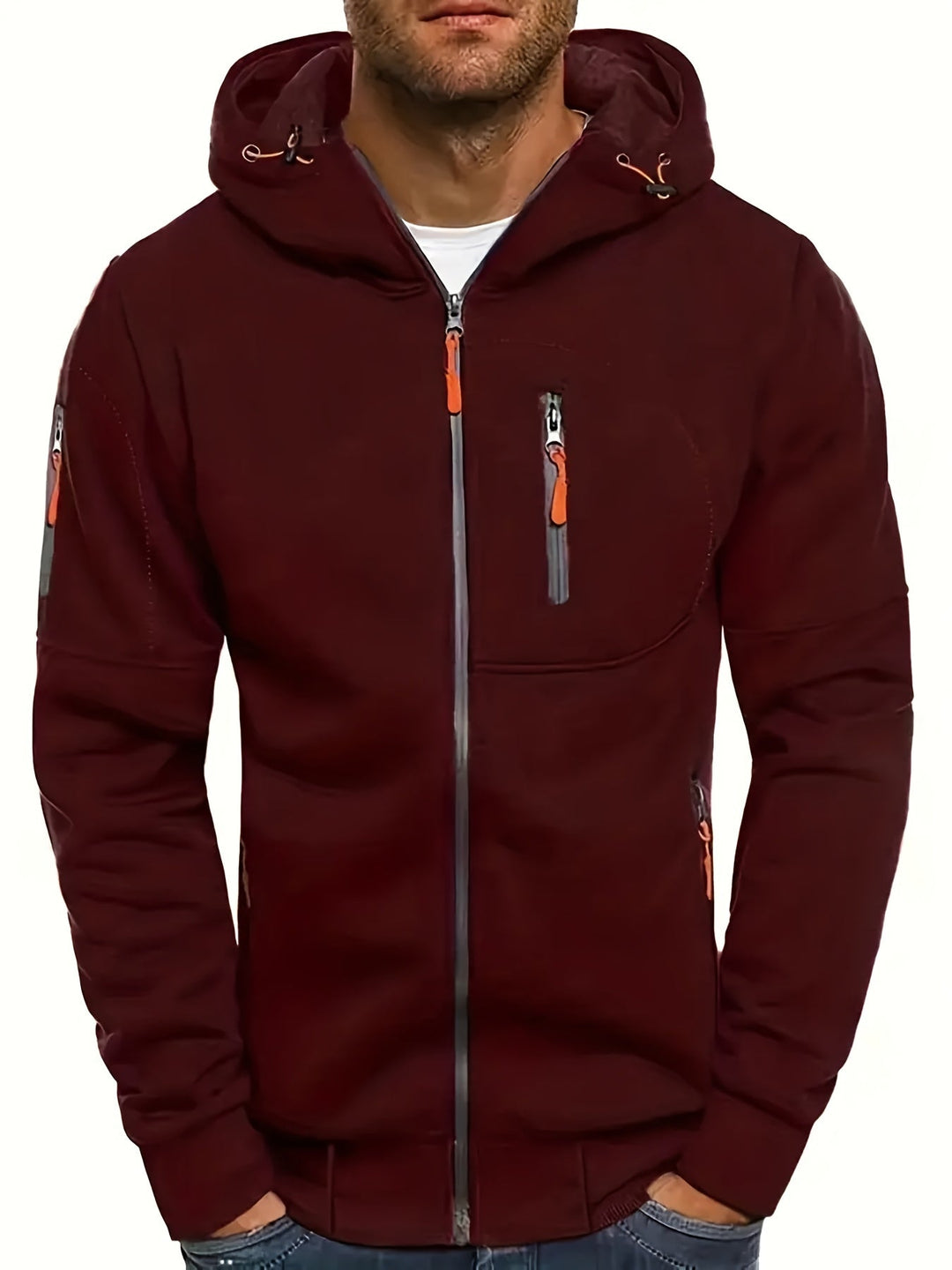 Herren Kapuzenjacke mit Reißverschluss und Kapuze. Bequemer Herbst-Hoodie, lässig & sportlich für Alltag & Windschutz.