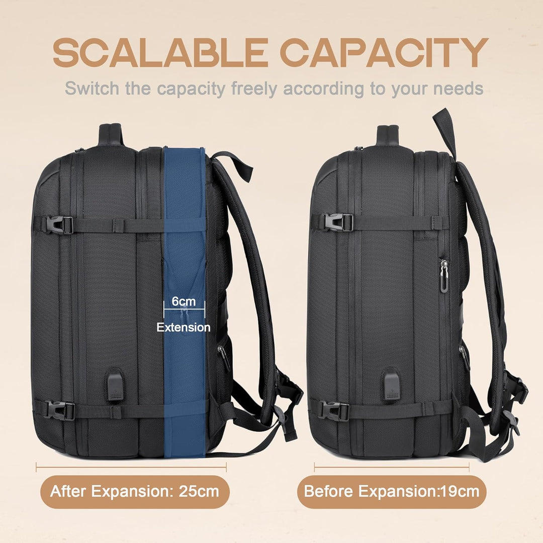 Eleganter Business Rucksack, 40L wasserdicht, mit 17 Zoll Laptopfach & USB; ideal für Geschäftsreisen.