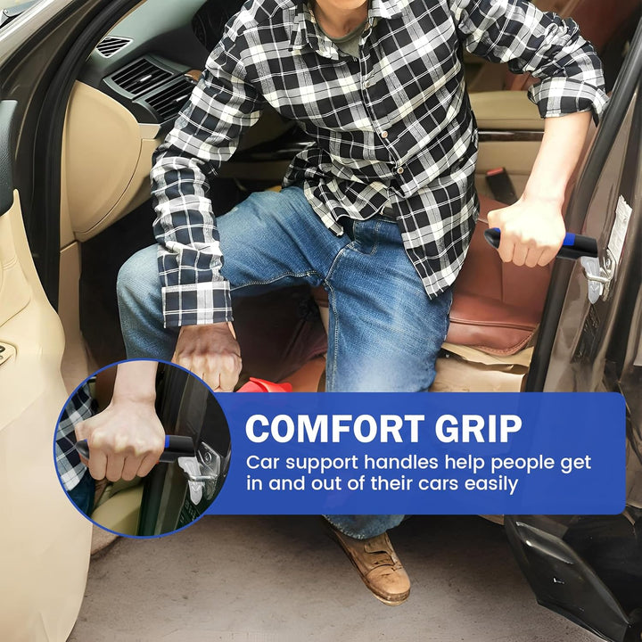 Ergonomischer Auto-Hilfsgriff zum Einhängen, mit integriertem Fensterbrecher und Sicherheitsgurtschneider.