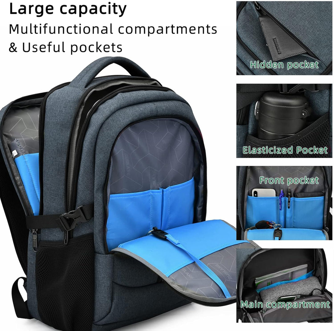Praktischer Tagesrucksack, schwarz, mit speziellem Laptop-Sleeve & externem USB-Anschluss.