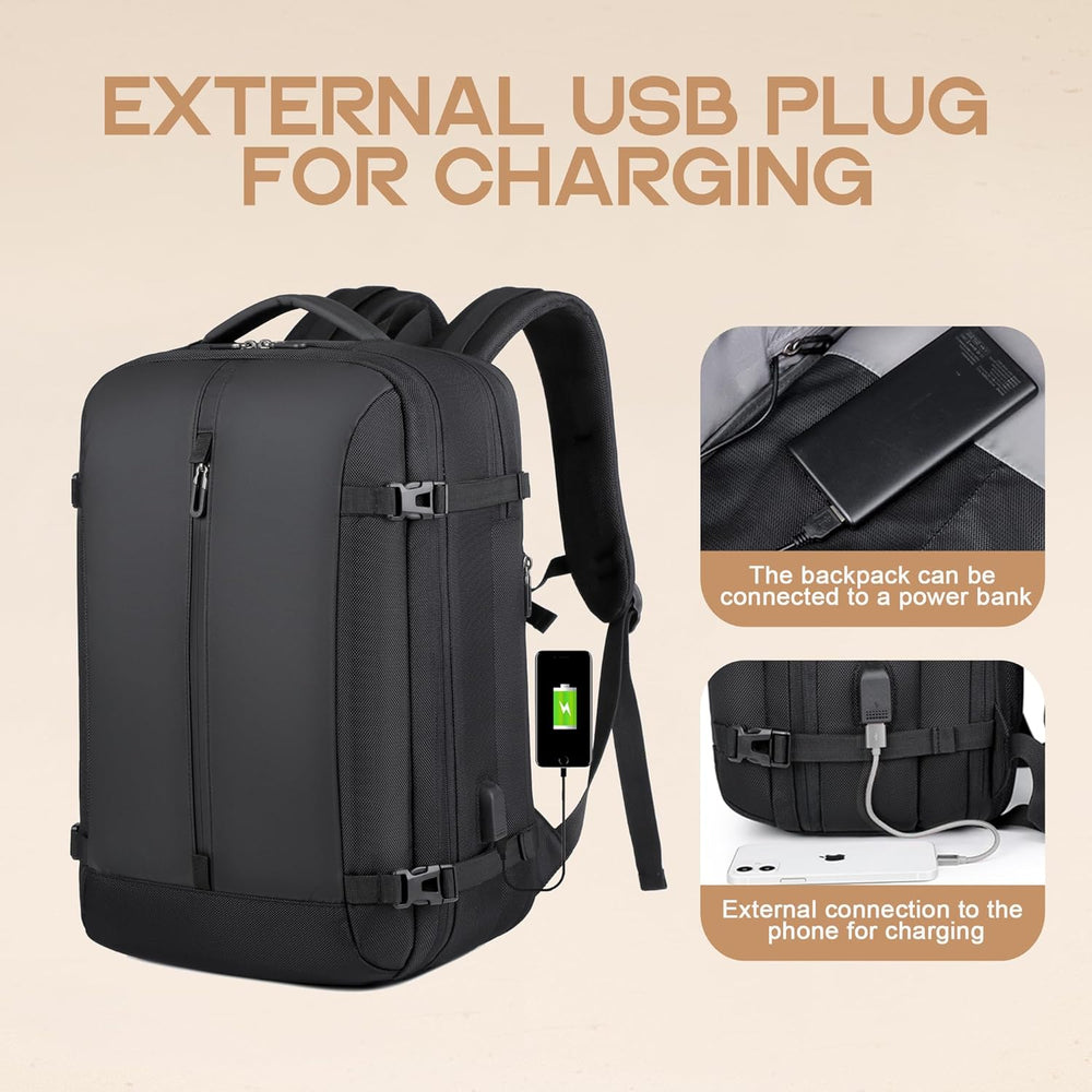 Erweiterbarer 40L Handgepäck Rucksack, wasserdicht, mit USB-Anschluss; perfekt für kurze Reisen und Pendler.