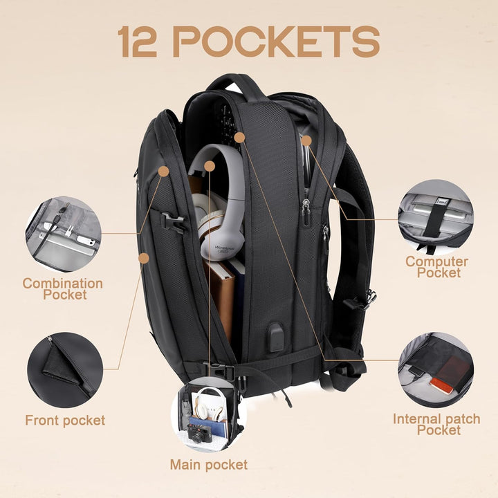 Vielseitiger 40L Rucksack, wasserdicht, mit USB; ideal für Reisen, Pendler und den täglichen Gebrauch.