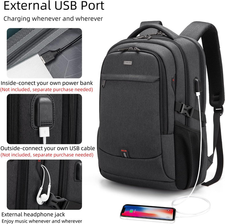 Wasserdichter Business-Rucksack, grau, mit Laptop-Schutz & externem USB-Anschluss.
