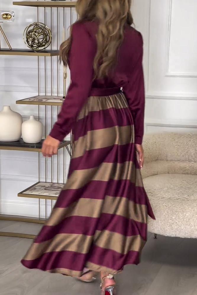 Vielseitiges Damen-Streifenkleid mit Kragen, A-Linie, Langarm, kombiniert Eleganz & Komfort.
