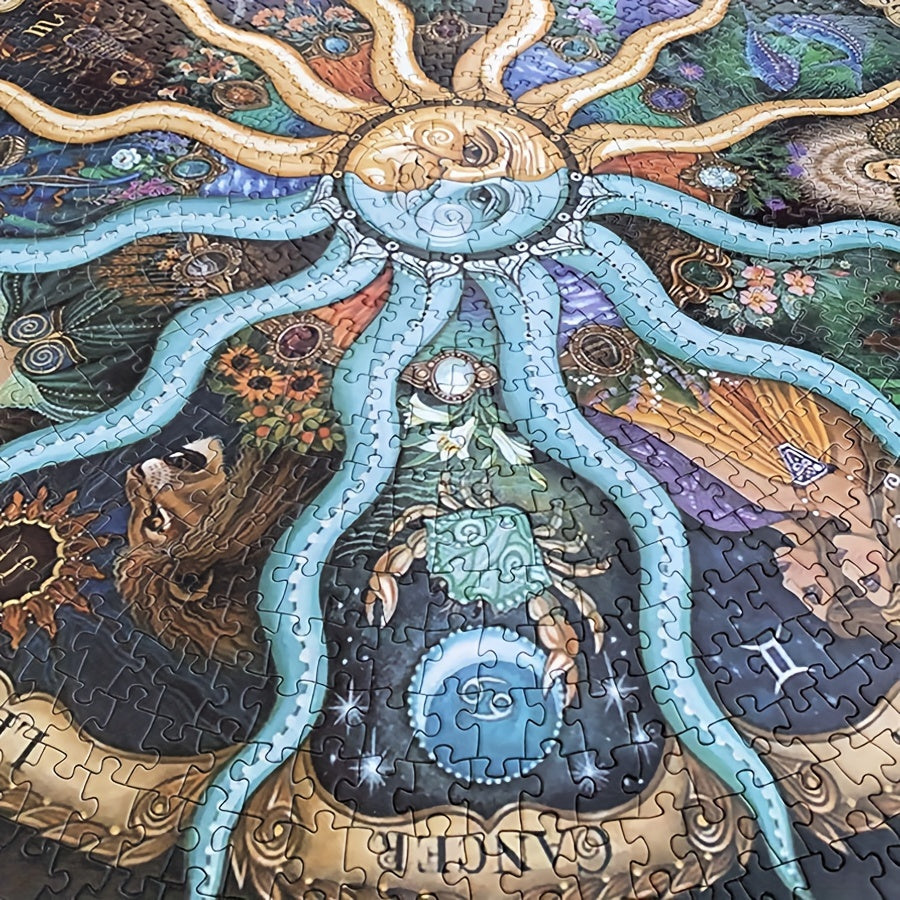 Geschenkidee: Rundes Sternzeichen-Puzzle 1000 Teile, fördert Entspannung und bietet eine herausfordernde Sternenreise.