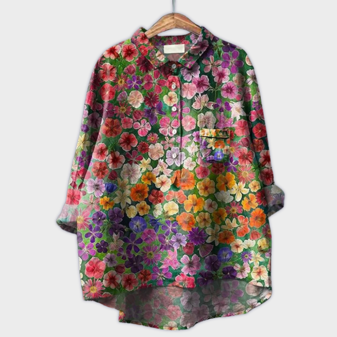 Leichte Damen-Freizeitbluse mit stilvollem Blütenmuster, perfekt für Frühling/Sommer.