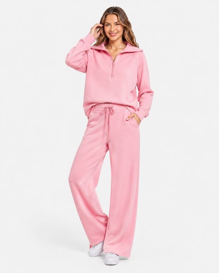 Stilvolles Damen Set für den Alltag: Eleganter Sweatshirt & bequeme weite Hose. Mode trifft Gemütlichkeit.