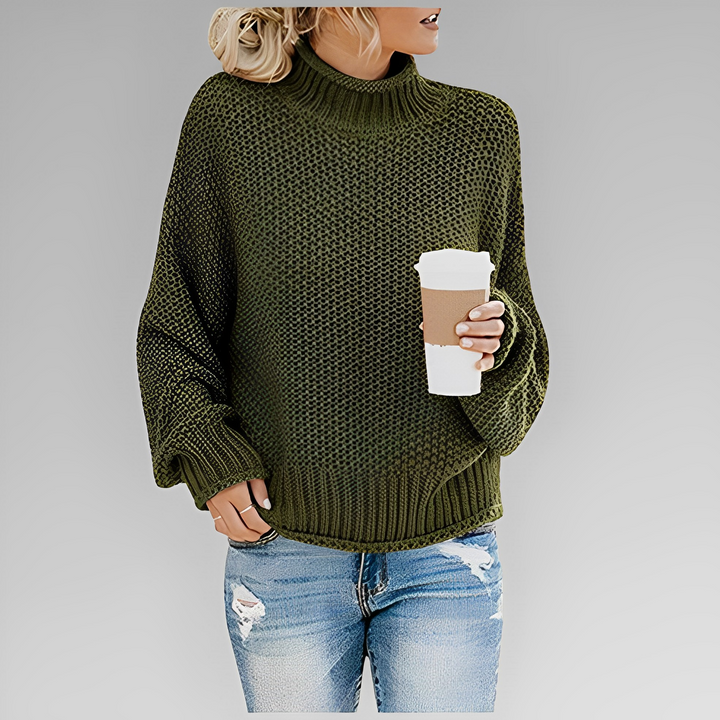 Kuscheliger, warmer Damen-Rollkragenpullover, perfekt für kalte Tage und entspannte Freizeit-Looks.