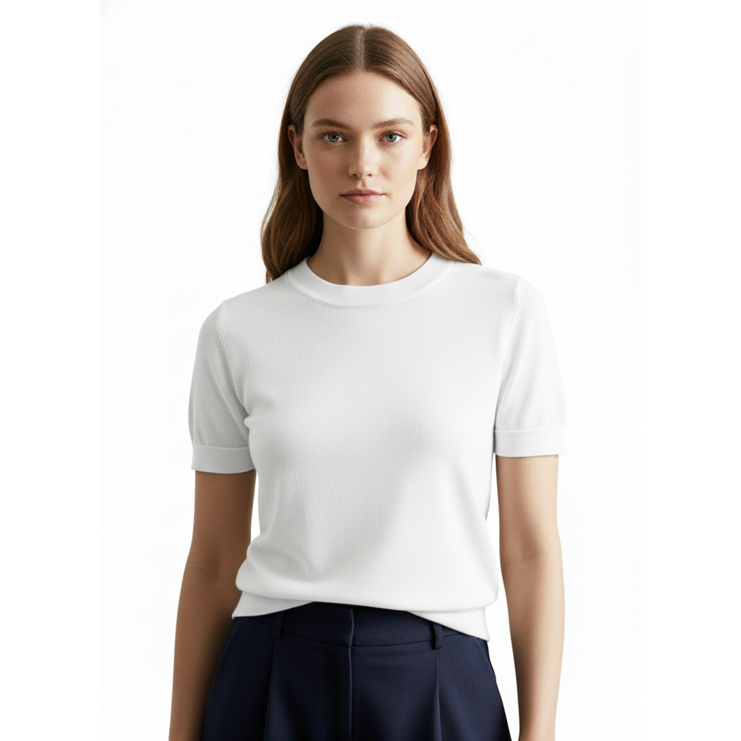 Vielseitiges Damen Basic Slim Fit T-Shirt, Rundhals, Kurzarm, unifarben, ideal zum Kombinieren im Alltag.