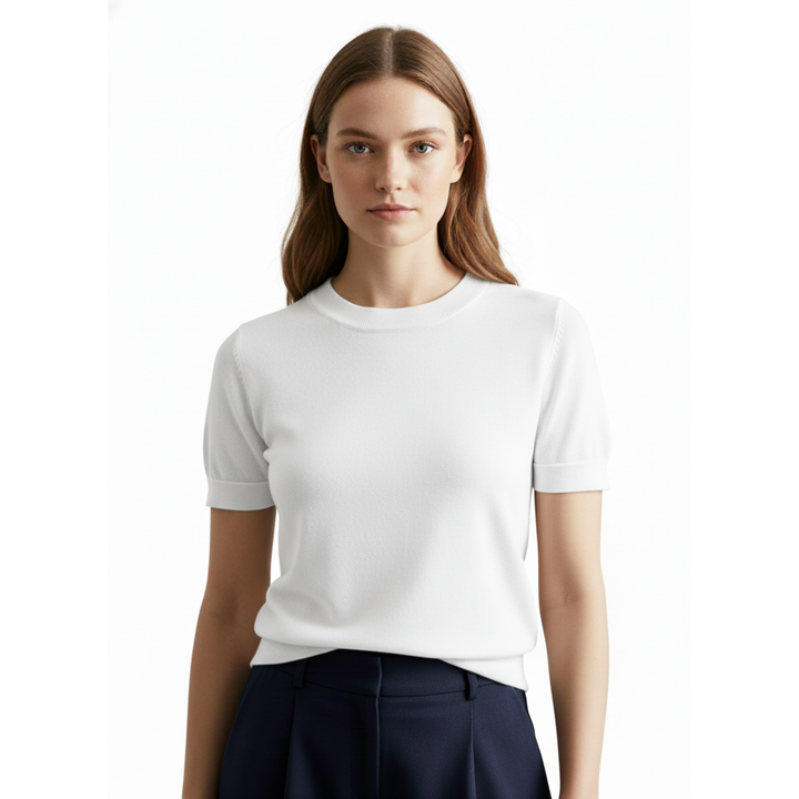 Vielseitiges Damen Basic Slim Fit T-Shirt, Rundhals, Kurzarm, unifarben, ideal zum Kombinieren im Alltag.