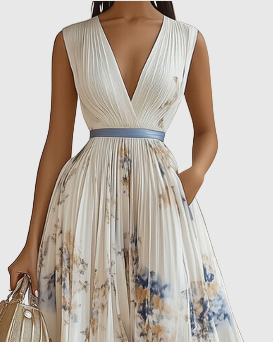Fließendes Freizeitkleid für Damen, plissiert, mit floralem Muster, ideal für Frühling/Sommer.