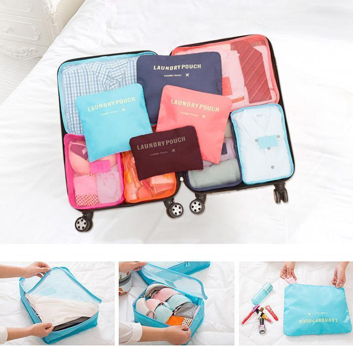 Reisezubehör Set: 6 Packwürfel & Beutel aus strapazierfähigem Polyester für optimales Koffer-System.
