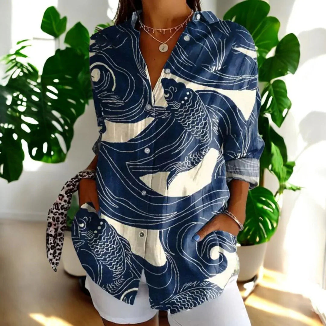 Bequeme Langarm Printbluse für Damen, mit lockerem Fall, perfekt für Freizeit & legere Anlässe.
