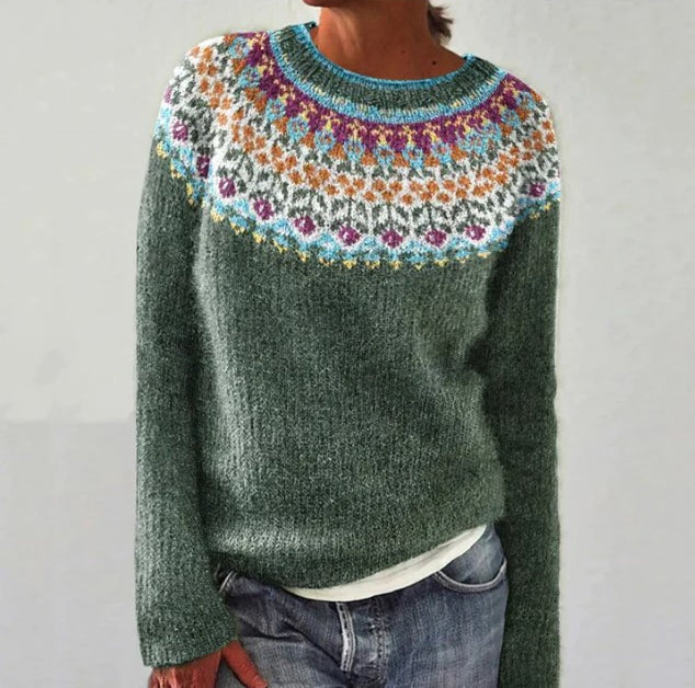 Modischer Damen Vintage Pullover, Rundhals, ideal für ein gemütliches Herbst Outfit.