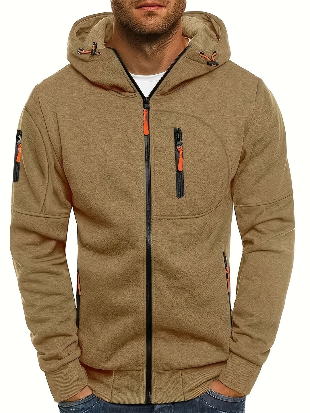 Herren Kapuzenjacke mit Reißverschluss, lässig & bequem für Herbst & Alltag. Sportlicher Hoodie mit Windschutz.