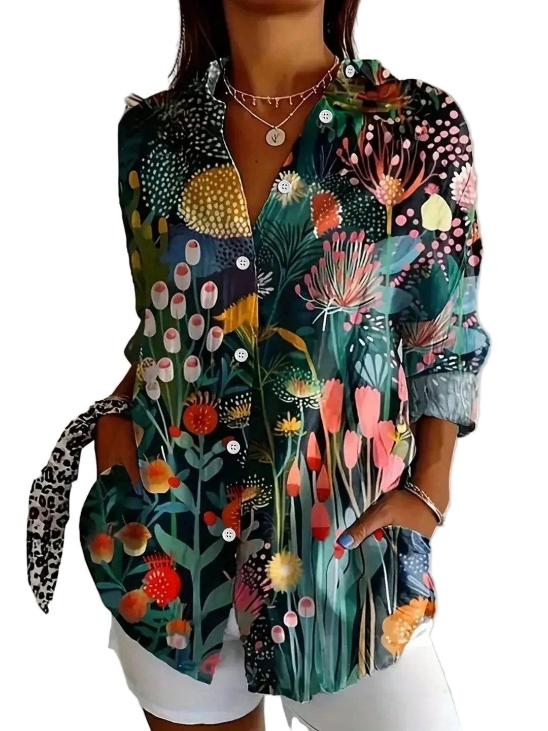 Leichte & lockere Damen Frühlingsbluse mit farbenfrohem Blumenprint, perfekt für warme Sommertage.