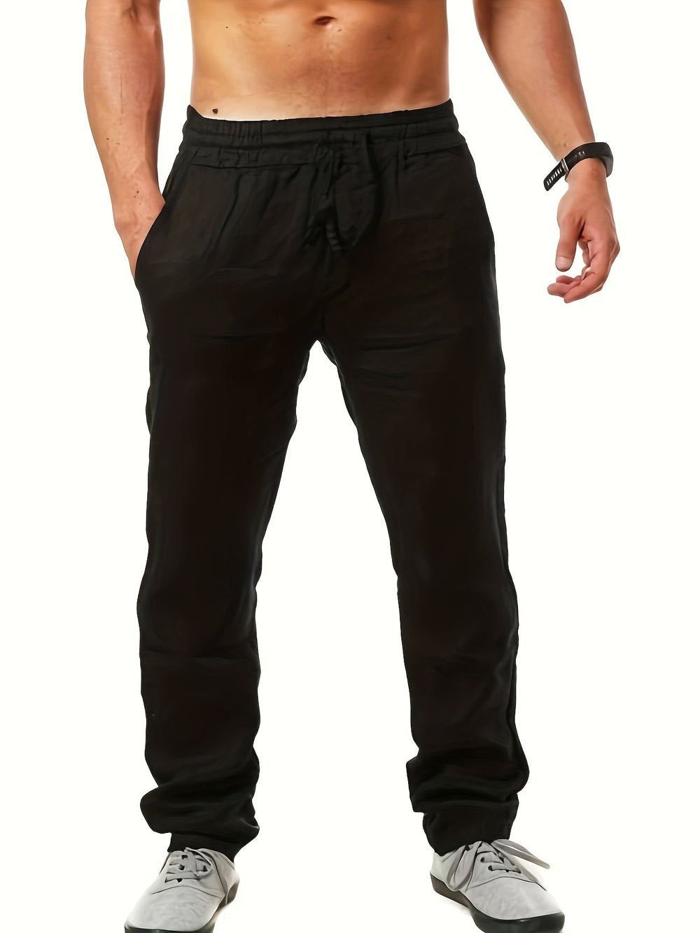 Weiße, leichte Herren Sommerhose mit Kordelzug, locker & lässig für Strand & Freizeit.
