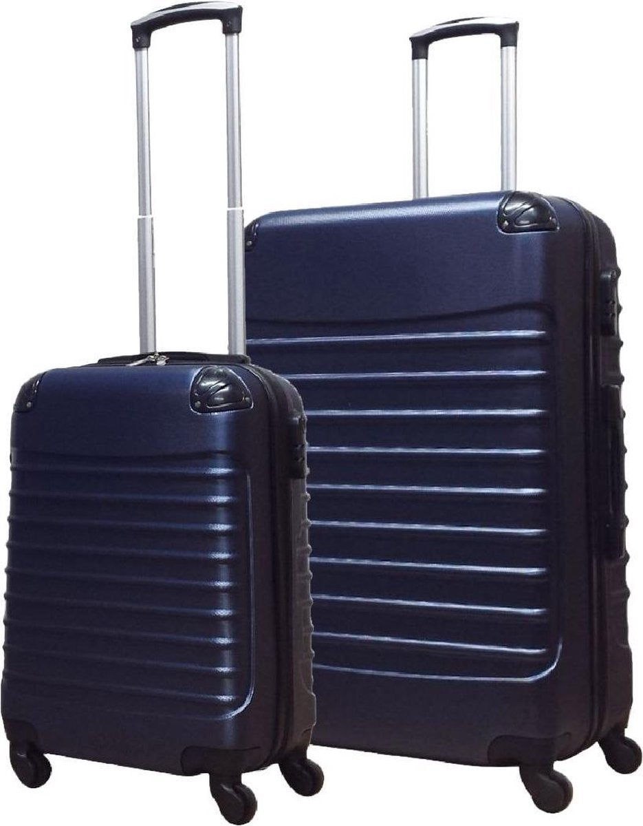 Zweiteiliges dunkelblaues Hartschalen-Kofferset, Rollkoffer für Reisen. Perfektes Reisegepäck für jeden Anlass.