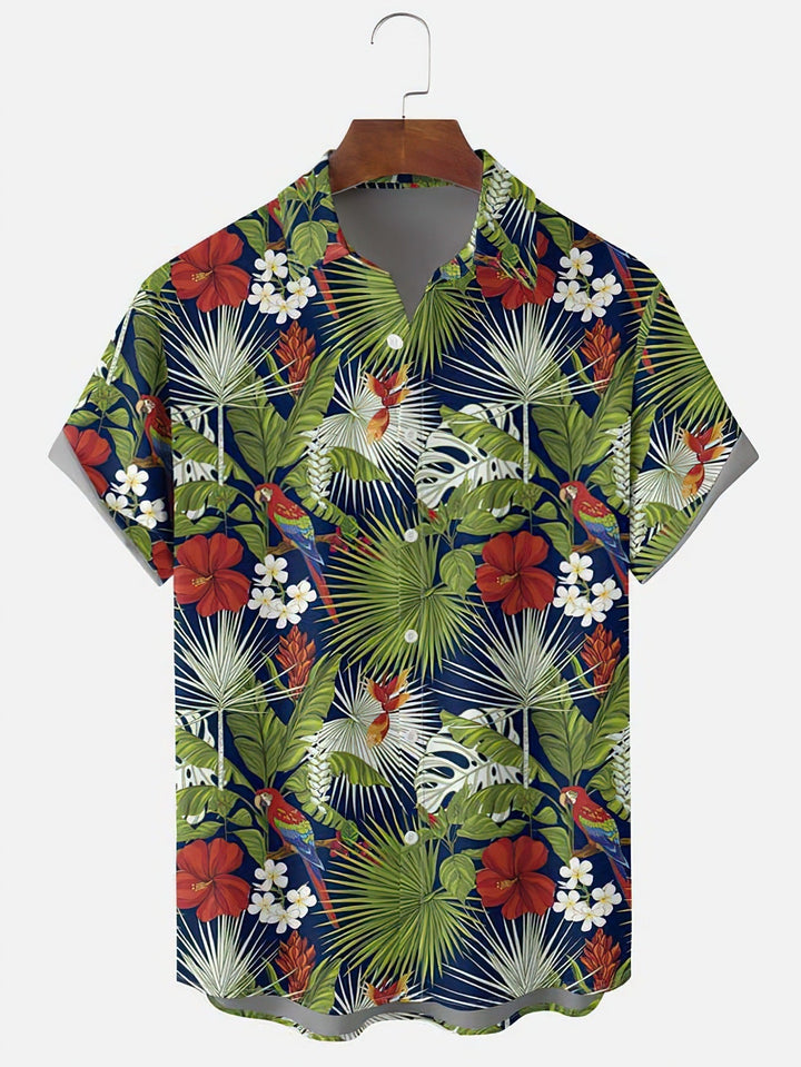 Freizeit-Herren Kurzarmhemd mit Blumenmuster und Knopfleiste, ideal für warme Sommertage.