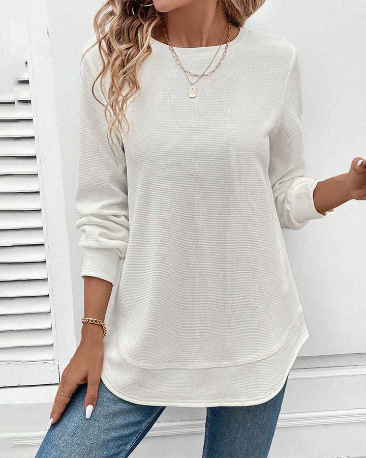 Damen Langarmshirt unifarben mit Rundhalsausschnitt, bequem und vielseitig für Alltag und Übergangszeit.