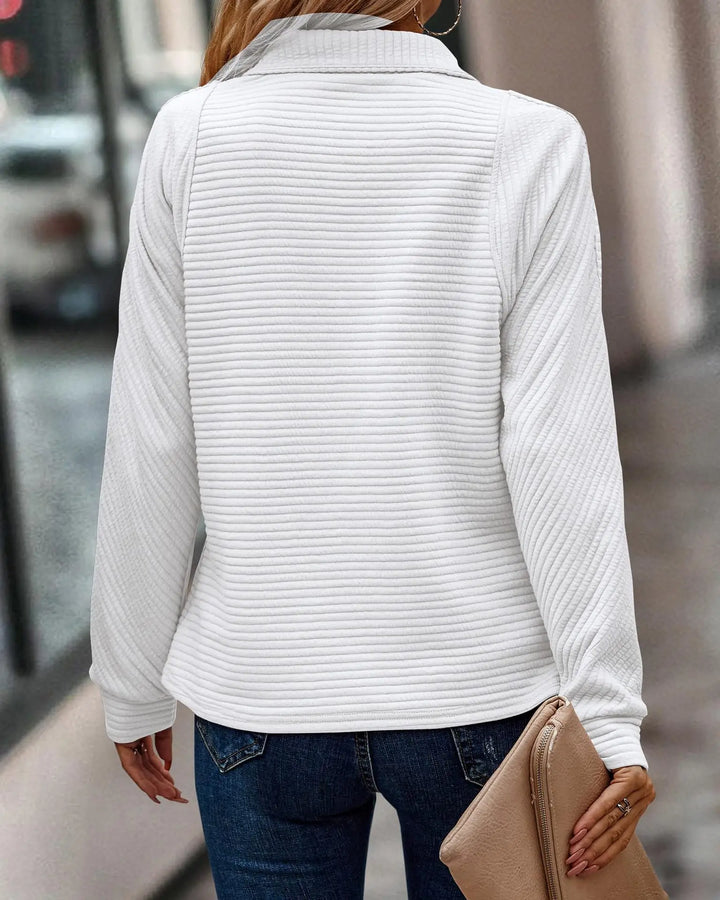 Vielseitiges Damen Langarm-Oberteil, Strick-Pullover mit V-Ausschnitt Reißverschluss, modisch & bequem.