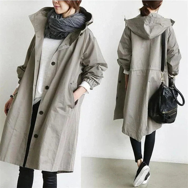 Chic und praktisch: Damen Trenchcoat mit Kapuze, wasserdicht, eine unverzichtbare Übergangsjacke.