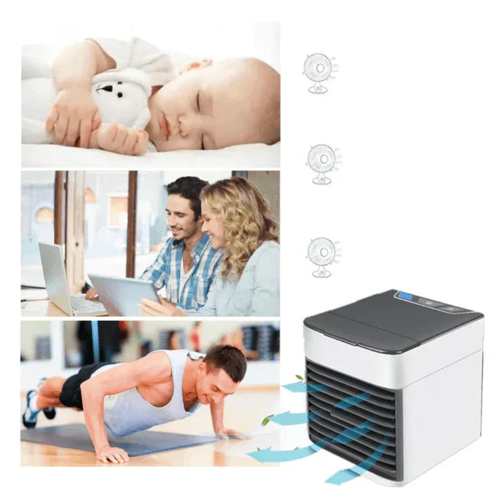 Vielseitige ChillWave Mini-Klimaanlage mit Ventilator, Luftbefeuchter und LED-Licht für Sommerkühlung zu Hause.