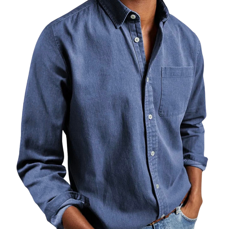 Herren Langarm Jeanshemd aus Denim, vielseitig für Alltag & Freizeit. Klassischer Button-Down-Stil.
