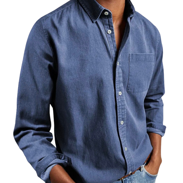 Herren Langarm Jeanshemd aus Denim, vielseitig für Alltag & Freizeit. Klassischer Button-Down-Stil.
