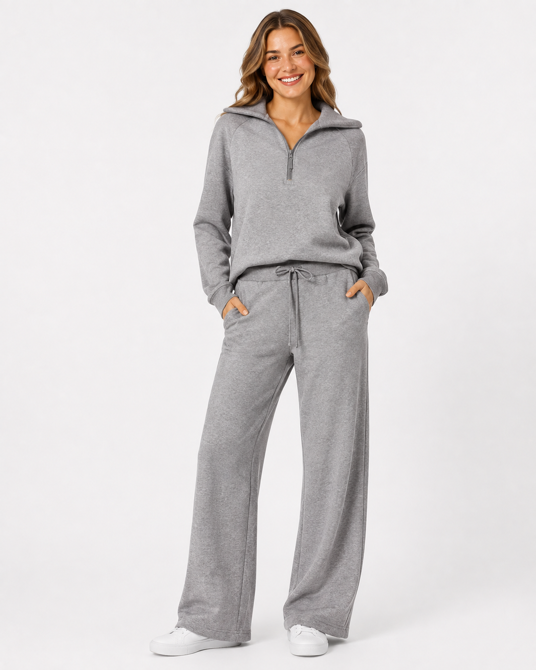 Entspanntes Damen Set mit lässigem Sweatshirt und komfortabler weiter Hose. Dein perfektes Gemütlich-Outfit.