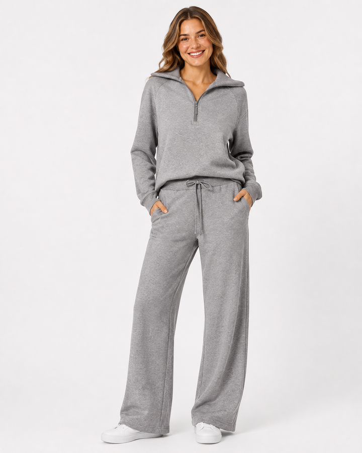 Entspanntes Damen Set mit lässigem Sweatshirt und komfortabler weiter Hose. Dein perfektes Gemütlich-Outfit.