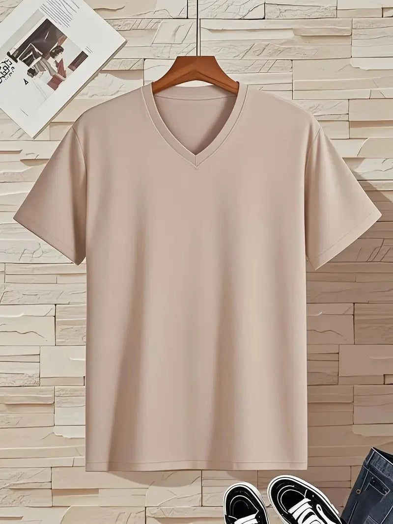 Weißes Kurzarm T-Shirt für Herren mit V-Ausschnitt, Slim Fit, ein vielseitiges Basic.