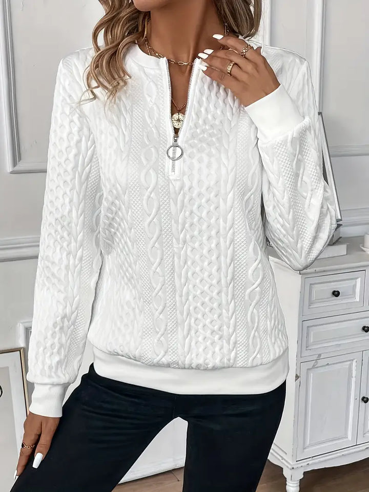 Stilvoller Damen Sweater mit Stehkragen-Reißverschluss; bequeme Damenbekleidung für Freizeit.