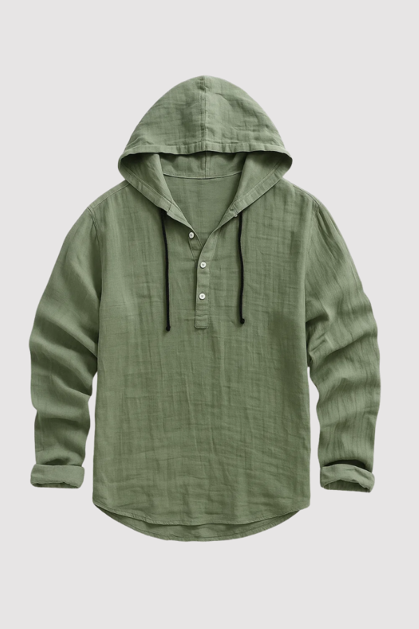Herren Kapuzenshirt Langarm mit Knopfleiste. Bequemer Sweater für Alltag und Freizeitmode.