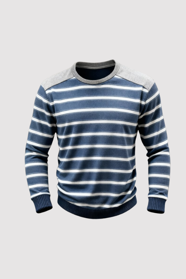 Herren blau-weiß gestreiftes Kurzarm T-Shirt mit regulärer Passform, ideal für Freizeit & Alltag.