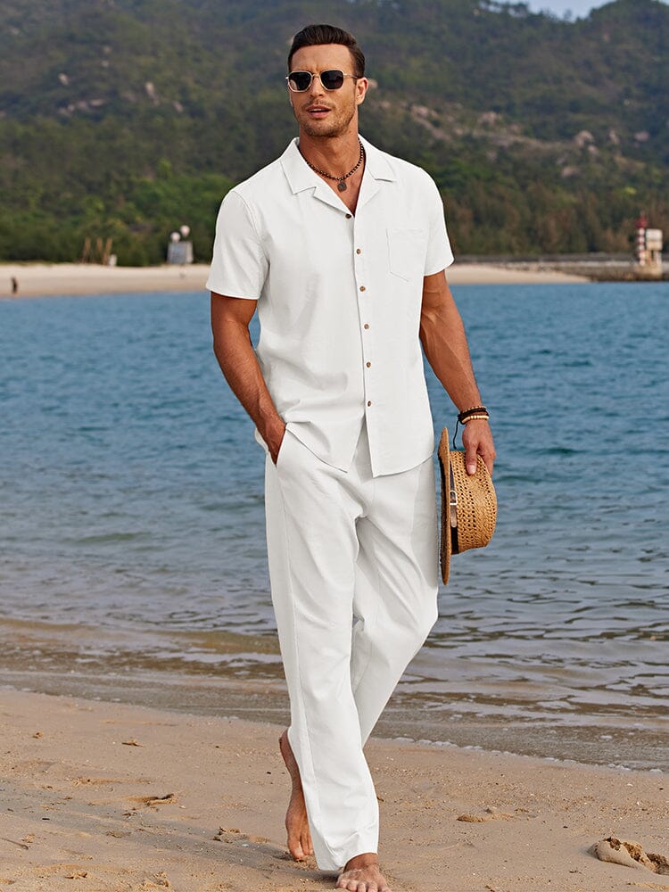 Herren lässiges Strandset aus Stoff, bequem für entspannten Sommerurlaub. Ideal für Freizeit.