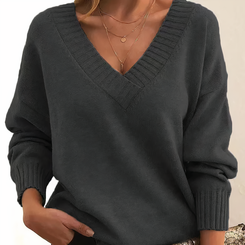 Luxuriöser Damen V-Ausschnitt Pullover aus Kaschmir, langarm, stilvoll & bequem.