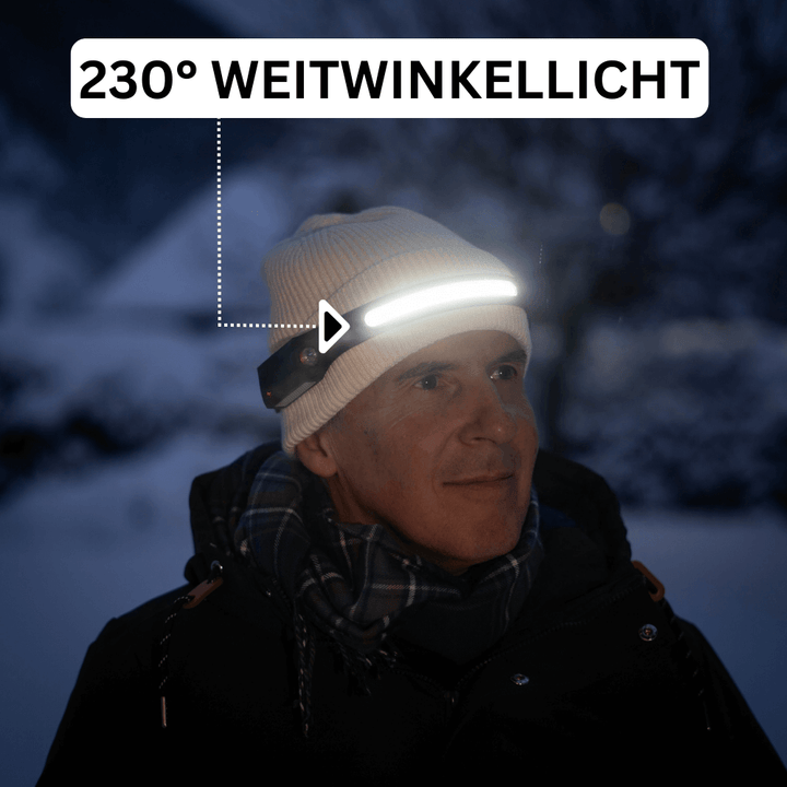 Leichte LED Stirnlampe für Damen & Herren beim Laufen und Sport. Helles Weitwinkel-Licht für Sicherheit.
