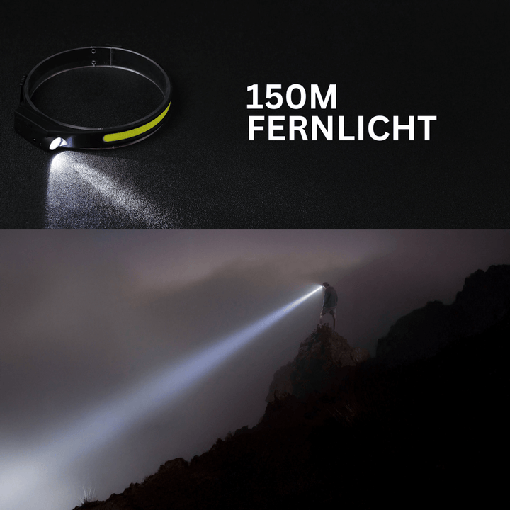 Ergonomische LED Stirnlampe mit flexiblem Kopfband. Perfekt für Herren & Damen bei Dunkelheit und schlechter Sicht.