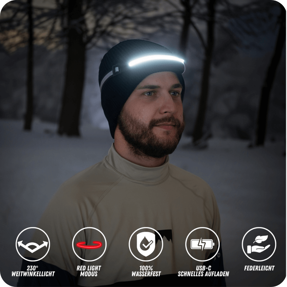 Ergonomische LED Stirnlampe für Joggen & Laufen, 230° Weitwinkel, helles Licht für Sicherheit im Dunkeln.