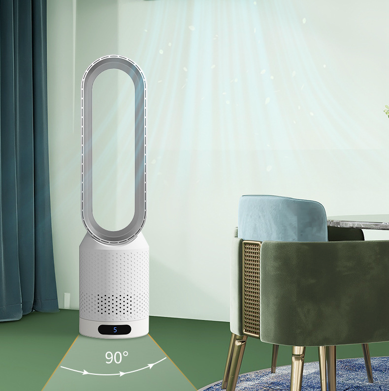 Eleganter, klingenloser Turmventilator, leise im Betrieb, ideal zur Verbesserung des Raumklimas in Schlafzimmer & Büro.