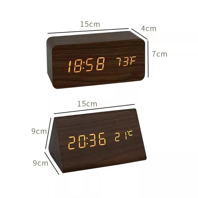 Design Wohndeko: LED Holzuhr mit Sprachsteuerung, digitaler Zeit- & Temperaturanzeige als stilvoller Wecker.