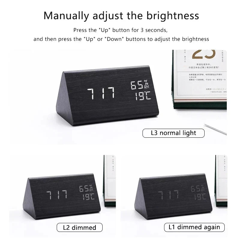 Erwachen Sie stilvoll: Smarte LED Holzuhr mit Sprachsteuerung, Wecker & Temperaturanzeige, Ihre Designuhr.