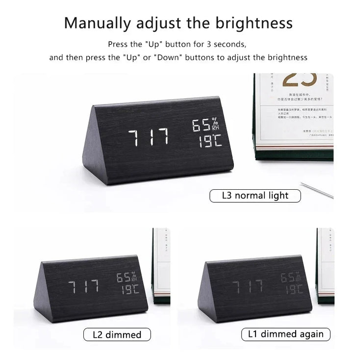 Erwachen Sie stilvoll: Smarte LED Holzuhr mit Sprachsteuerung, Wecker & Temperaturanzeige, Ihre Designuhr.
