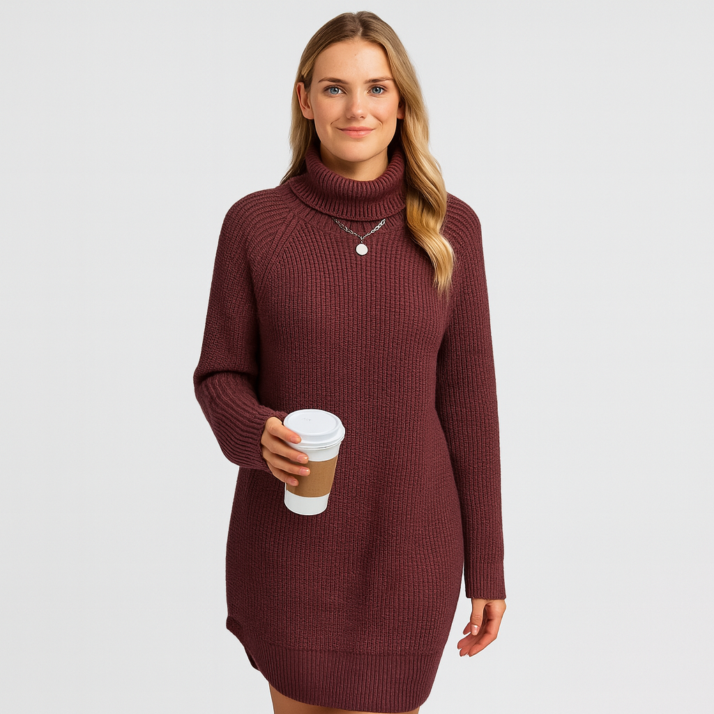 Damen-Strickkleid, Midilänge, langärmlig, elegant. Vielseitig kombinierbar für verschiedene Events.