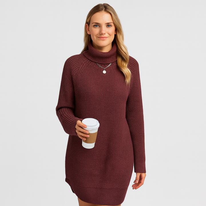 Damen-Strickkleid, Midilänge, langärmlig, elegant. Vielseitig kombinierbar für verschiedene Events.