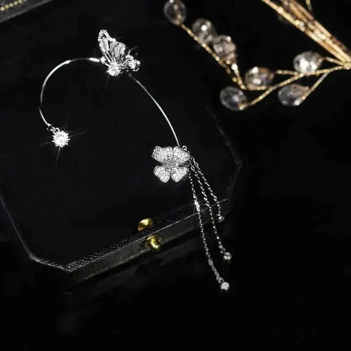 Eleganter Schmetterlings-Ohrclip für Damen, Zirkonia glitzernd, bequeme Ohrmanschette ohne Ohrloch.