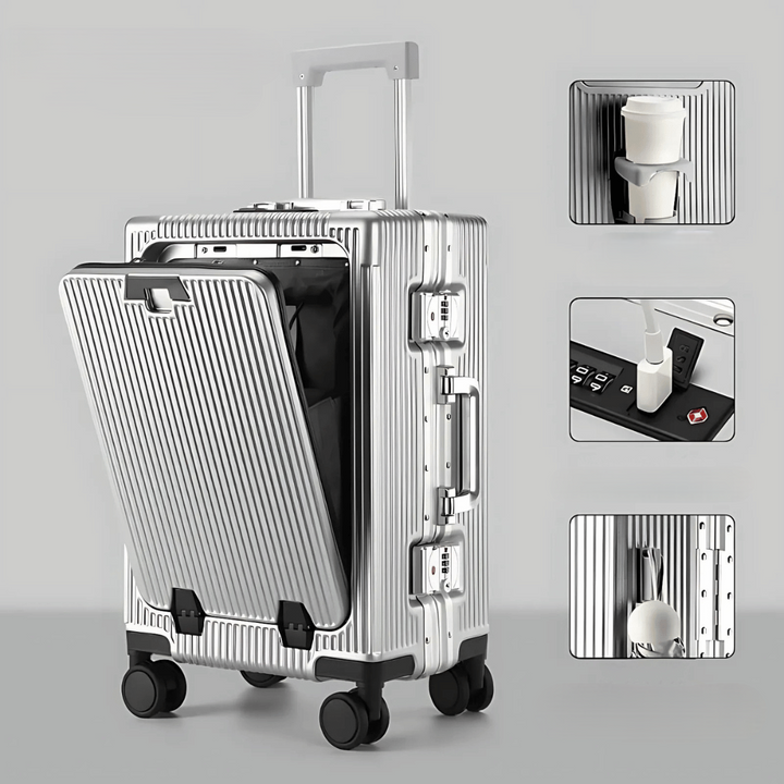 Strapazierfähiger grauer Hartschalen-Trolley, perfekt als Handgepäck für alle Reisen das ganze Jahr.